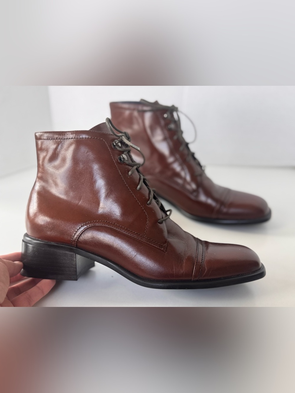 Vintage Liz Claiborne Crazy Horse Leather Lace Up Equestrian Short Boots Size 8 - Picture 2 of 11